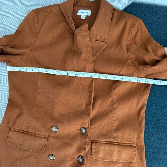 🌻 Evereve Alexa Double Breasted Linen Blend Blazer Size S in Camel - Picture 8 of 9